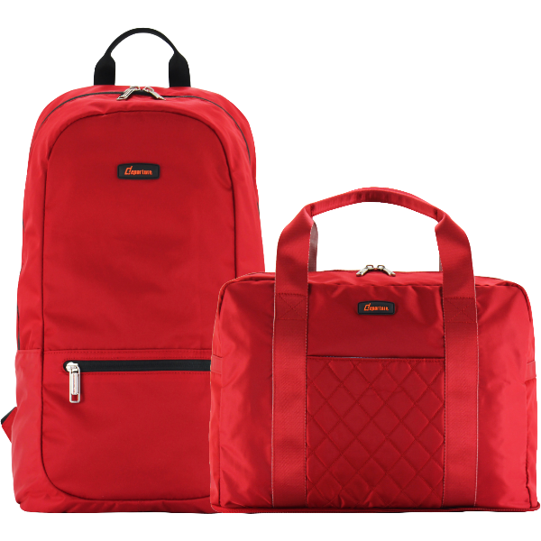 《旅行配件》折疊收納包兩件組(折疊包+摺疊後背包)-紅色