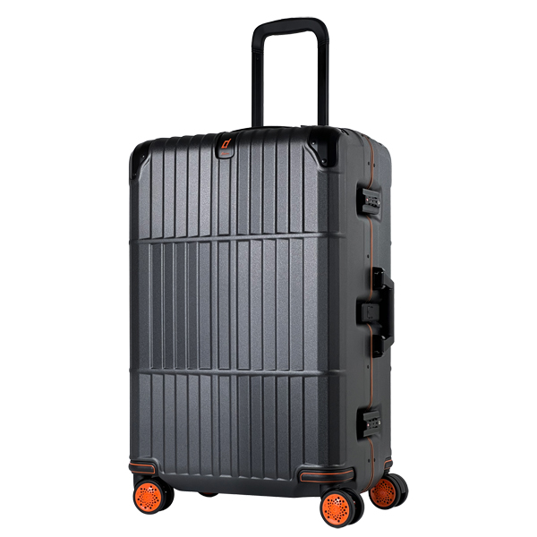 《登峰造極細鋁框橘框煞車箱》行李箱-27吋鐵灰電子紋